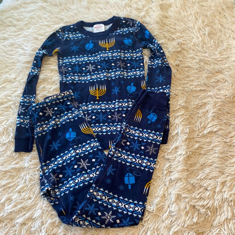 Hanna Andersson Hanukkah 100% organic cotton long john pajamas kids size 10